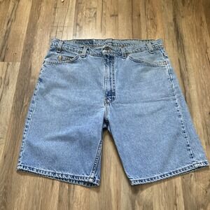 Vintage 90s Levi's White Tab 505 Denim Shorts Jorts Size 38 Retro Light Wash